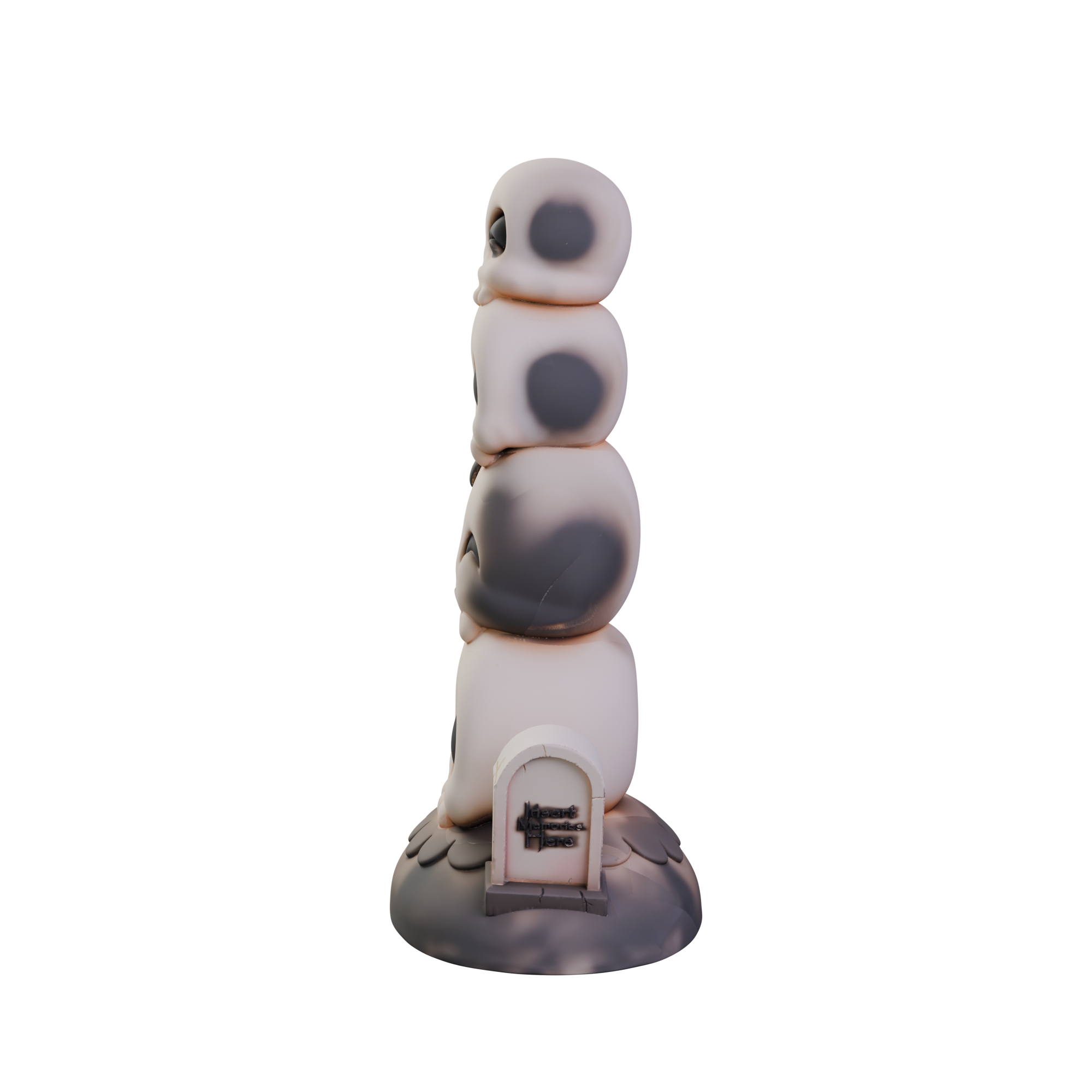 Torrealmas stacked skulls dildo, side profile — platinum silicone fantasy toy by ClimaxLab.