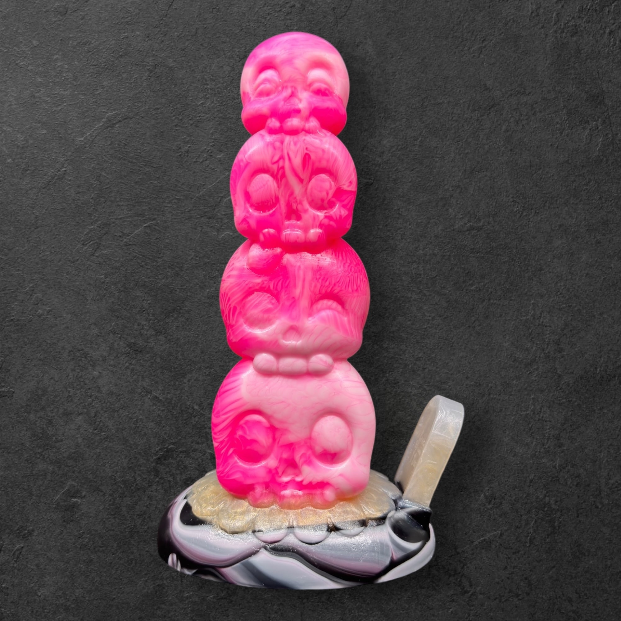 Tower of Souls Dildo with Stacked Skulls Texture. Platinum Silicone Fantasy Toy by ClimaxLab.