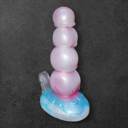 Tower of Souls Dildo with Stacked Skulls Texture. Platinum Silicone Fantasy Toy by ClimaxLab.
