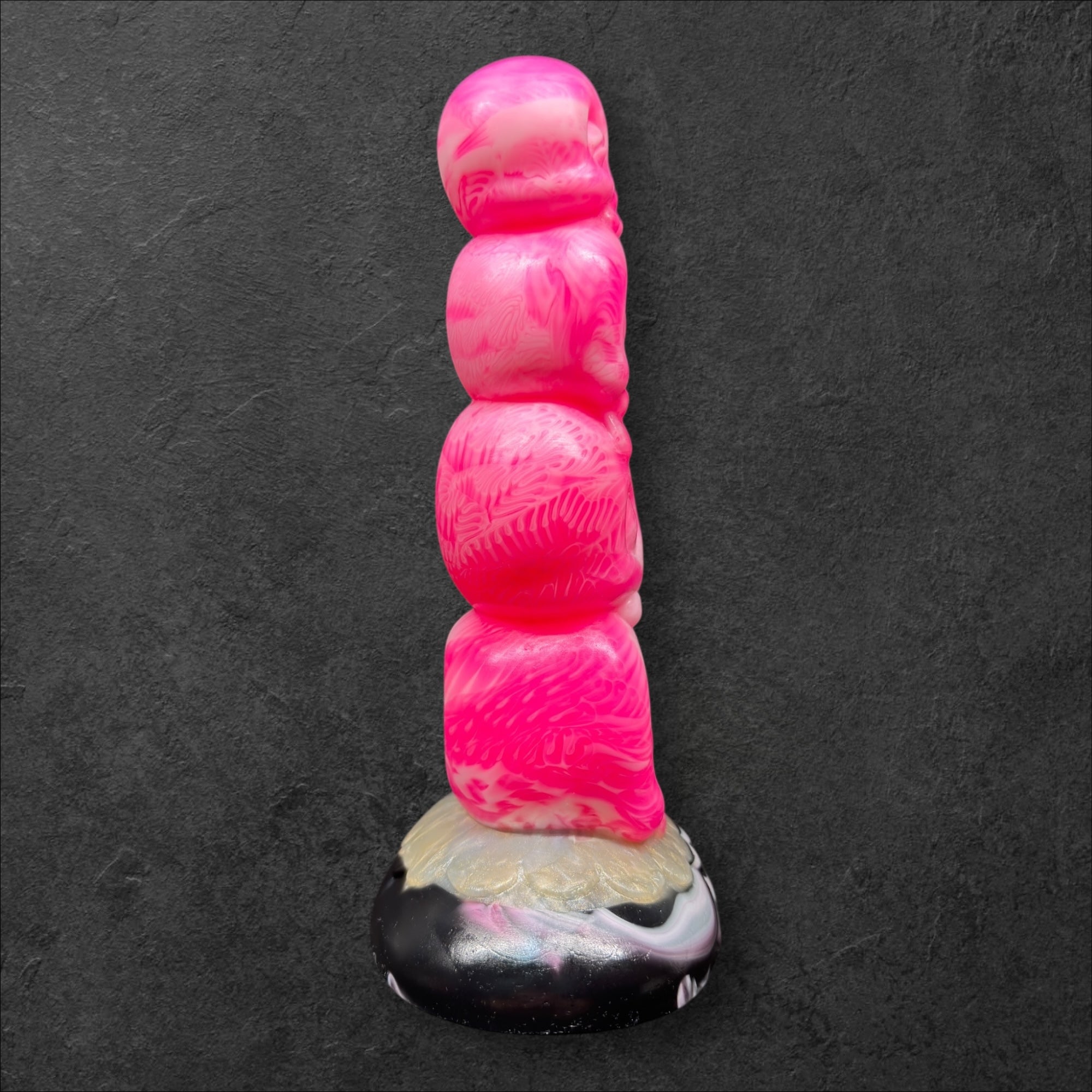 Tower of Souls Dildo with Stacked Skulls Texture. Platinum Silicone Fantasy Toy by ClimaxLab.