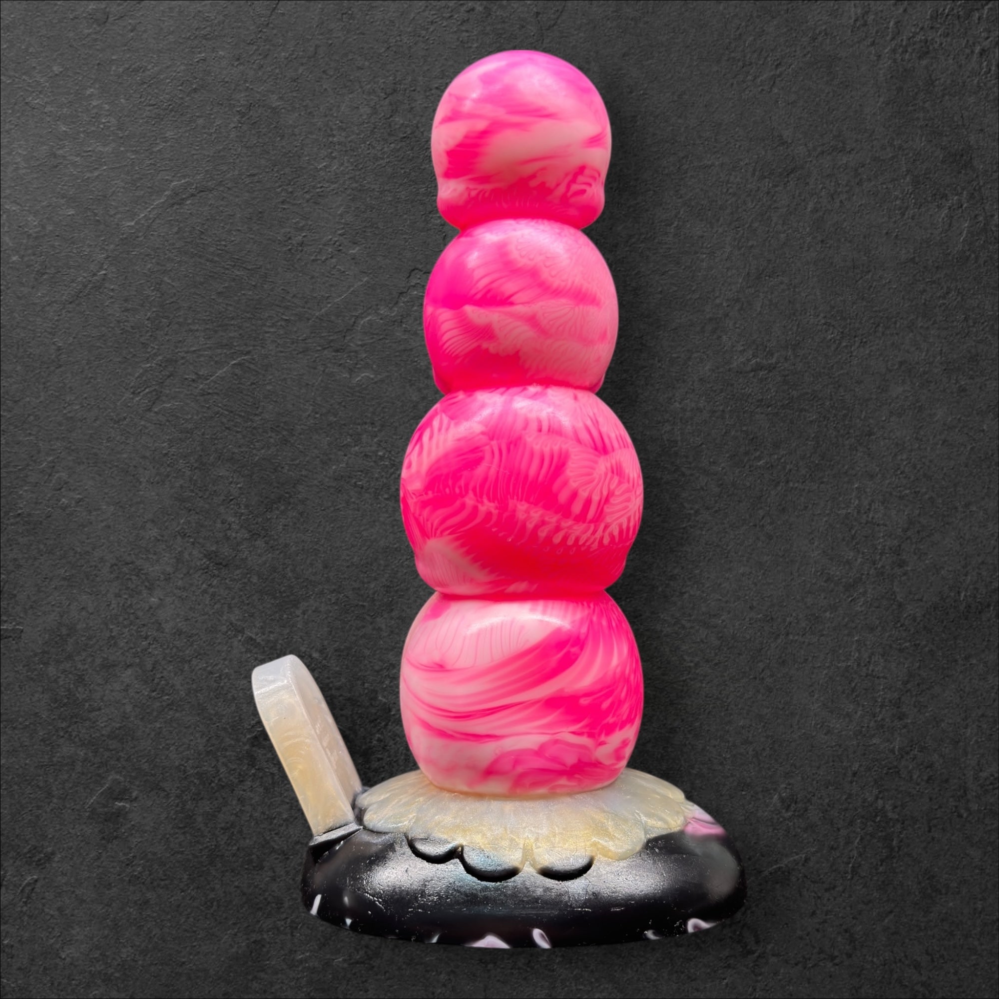 Tower of Souls Dildo with Stacked Skulls Texture. Platinum Silicone Fantasy Toy by ClimaxLab.